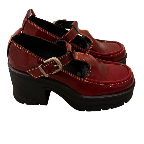 Free People Mayla T-Strap Patent Mary Jane Platform Pumps Burgundy, size 9 - Picture 2 of 9